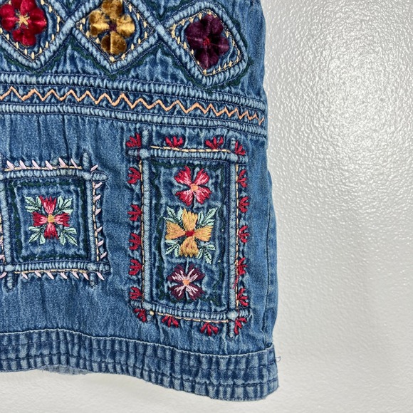Dressbarn Denim Vest Embroidered Floral Cotton Sleeveless Top Blue Size Small - Picture 5 of 8